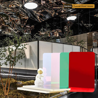 Popular Design Bamboo Charcoal Wood Veneer PVC Mirror Wall Panels Waterproof Interior Decorative For Commercial Space