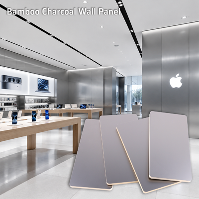 Großhandel Fabrik Bambuskohle Furnier Holz Apple Store Stil Dekorative Metallwandpaneele